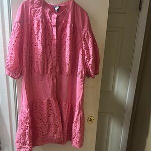 Pink Eyelet Button-Up Dress